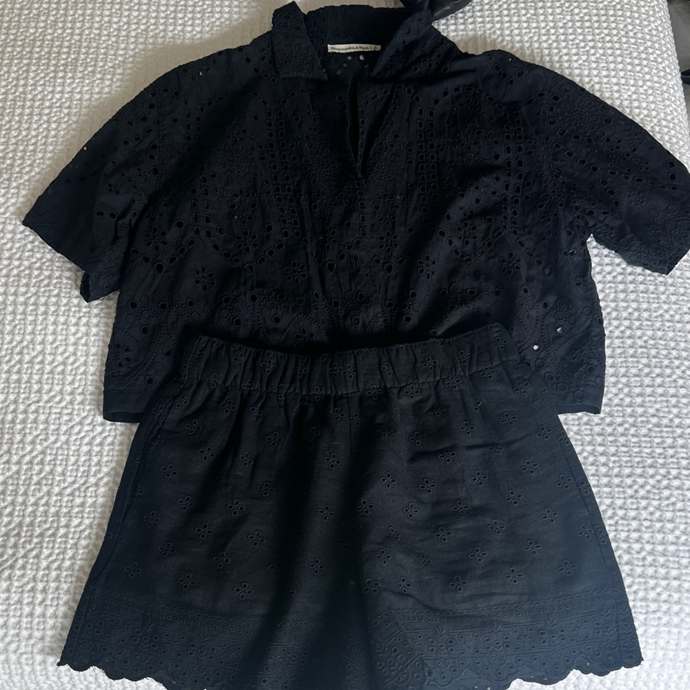 Abercrombie & Fitch Black Eyelet Blouse and Shorts